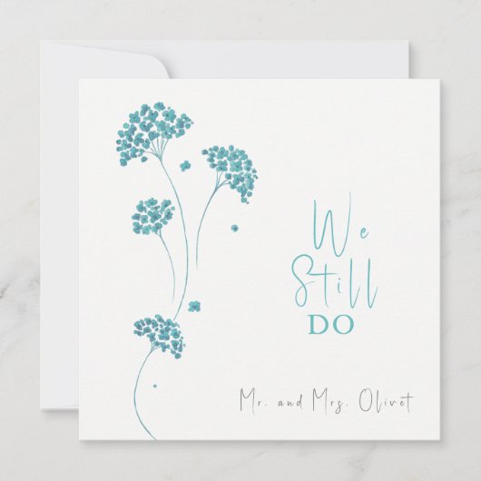 かわいいターコイズの花が25年の誓いを更新 招待状 (正面)