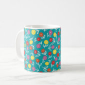 かわいいターコイズの花柄 コーヒーマグカップ (正面左)