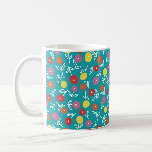 かわいいターコイズの花柄 コーヒーマグカップ (左)