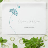 かわいいターコイズの花 キッチンタオル (折り畳み)