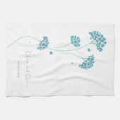 かわいいターコイズの花 キッチンタオル (横)