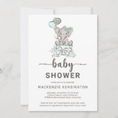 かわいいターコイズシルバーグリッターゾウのベイビーシャワー 招待状 (正面)