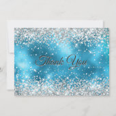 かわいいターコイズシルバーフェイクグリッター サンキューカード (正面)