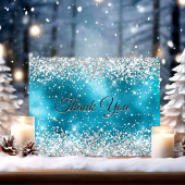 かわいいターコイズシルバー疑似グリッター サンキューカード