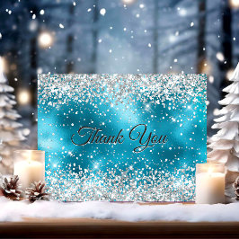 かわいいターコイズシルバー疑似グリッター サンキューカード