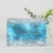 かわいいターコイズシルバー疑似グリッター サンキューカード (スタンド正面)