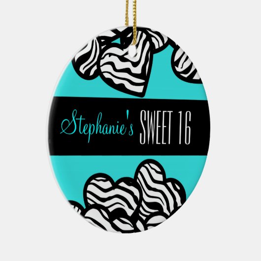 かわいいターコイズゼブラハートスウィート16オーナメント セラミックオーナメント (右)
