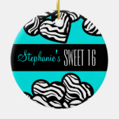 かわいいターコイズゼブラハートスウィート16オーナメント セラミックオーナメント (裏面)