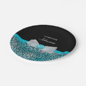 かわいいターコイズチーテプリントフリリーボウパーティー名 ペーパープレート (アングル)