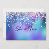 かわいいターコイズパープルの偽のグリッター サンキューカード (正面)