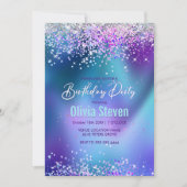 かわいいターコイズパープルの偽グリッターのモノグラム 招待状 (正面)