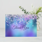 かわいいターコイズパープルの偽グリッター サンキューカード (スタンド正面)