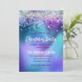 かわいいターコイズパープルフェイクグリッタークリスマス 招待状 (スタンド正面)