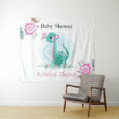 かわいいターコイズピンクの恐竜のベビーシャワーの背景 タペストリー (インサイチュ(横))