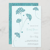 かわいいターコイズフラワーズブライダルシャワー 招待状 (正面/裏面)
