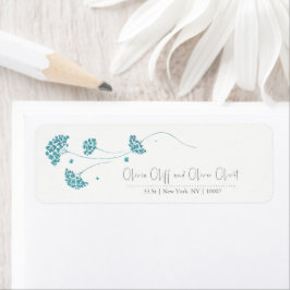 かわいいターコイズフラワーズ差出人住所 ラベル