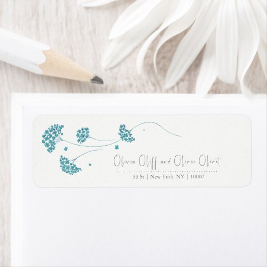かわいいターコイズフラワーズ差出人住所 ラベル (インサイチュ)