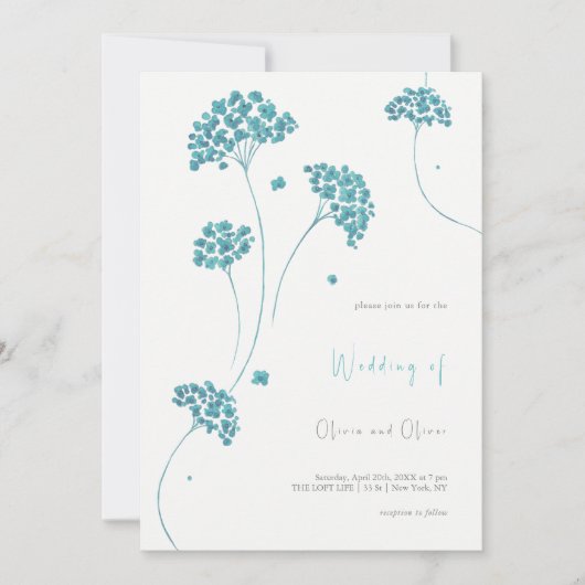 かわいいターコイズフラワーズ結婚式招待状 招待状 (正面)