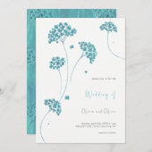 かわいいターコイズフラワーズ結婚式招待状 招待状 (正面/裏面)