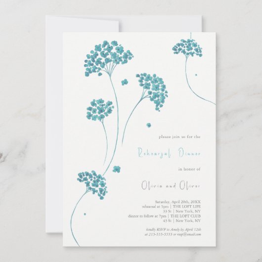 かわいいターコイズフラワーリハーサルディナー 招待状 (正面)