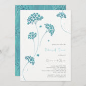 かわいいターコイズフラワーリハーサルディナー 招待状 (正面/裏面)