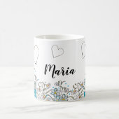 かわいいターコイズブルーボホフローラアート コーヒーマグカップ (中央)