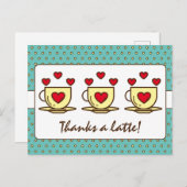 かわいいターコイズブルー感謝の気持ちをコーヒー好きな友達や家族、知人に伝えよう!ハートと水玉模様の素 ポストカード (正面/裏面)