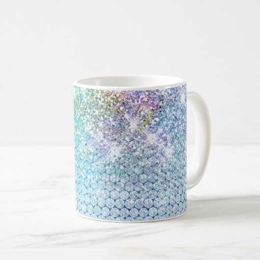 かわいいターコイズユニコーンフェイクグリッターモノグラム コーヒーマグカップ (正面右)