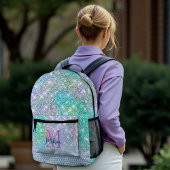 かわいいターコイズユニコーンフェイクグリッターモノグラム プリントバックパック