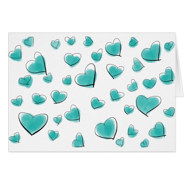 かわいいターコイズ水色ティール（緑がかった色）ハートパターン (正面横)