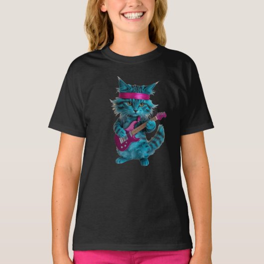 かわいいターコイズ猫のキッズTシャツ Tシャツ (正面)