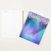 かわいいターコイズ紫フェイクグリッターモノグラム プランナー手帳 (ディスプレー)