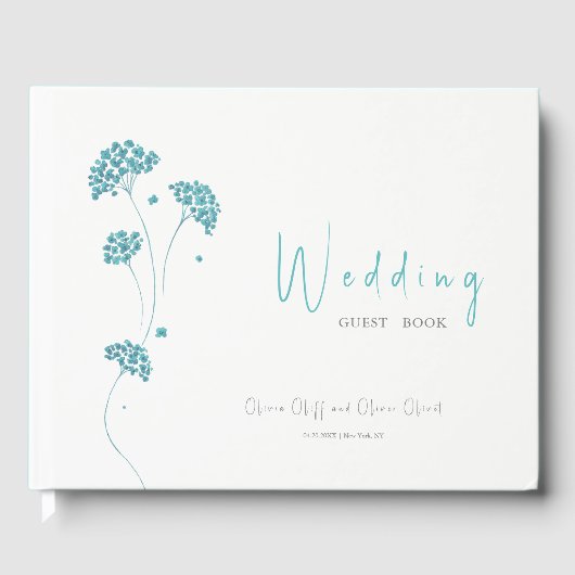 かわいいターコイズ結婚の花 ゲストブック (正面)