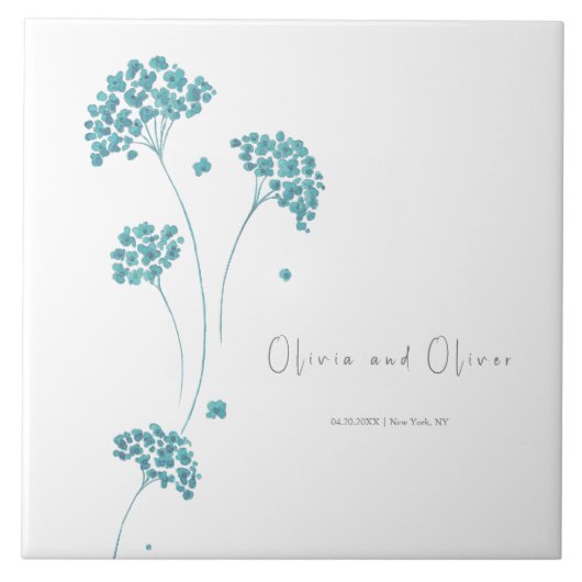 かわいいターコイズ結婚の花 タイル (正面)