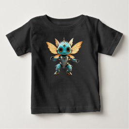 かわいいターコイズ色のダンシングロボットピクシー ベビーTシャツ