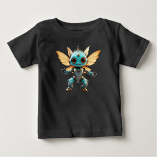 かわいいターコイズ色のダンシングロボットピクシー ベビーTシャツ