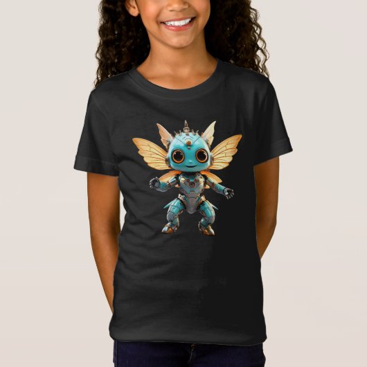 かわいいターコイズ色のダンシングロボット・ピクシー Tシャツ (正面)