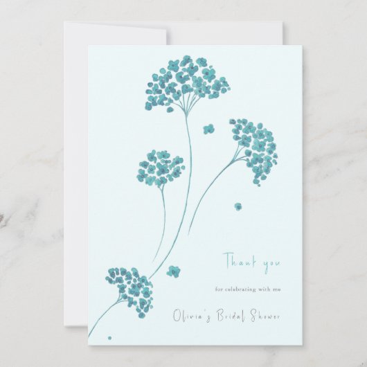 かわいいターコイズ花ブライダルシャワーありがとう 招待状 (正面)