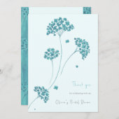 かわいいターコイズ花ブライダルシャワーありがとう 招待状 (正面/裏面)