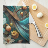 かわいいターコイズ鳥 キッチンタオル (四つ折り)