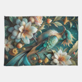 かわいいターコイズ鳥 キッチンタオル (横)