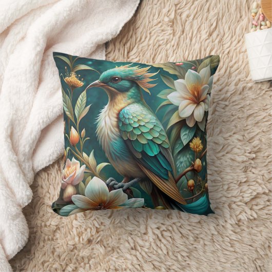 かわいいターコイズ鳥 クッション (ブランケット)