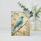 かわいいターコイズ鳥 ポストカード (スタンド正面)