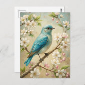 かわいいターコイズ鳥 ポストカード (正面/裏面)
