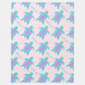 かわいいタートルピンクハート名パターン（の模様が）ある毛布 フリースブランケット (正面)