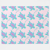 かわいいタートルピンクハート名パターン(の模様が)ある毛布 フリースブランケット (正面(横))