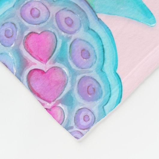 かわいいタートルピンクハート名パターン（の模様が）ある毛布 フリースブランケット (角)