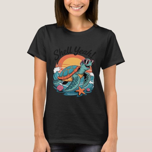 かわいいタートル ビーチ サマー シェル Tシャツ (正面)