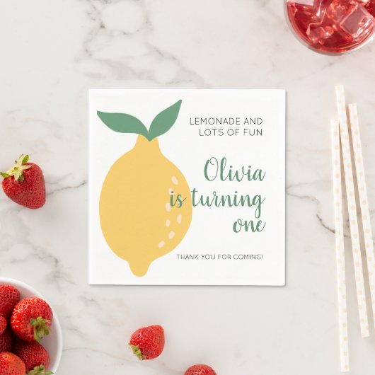 かわいいターニングワンイエローレモン1st誕生日 スタンダードカクテルナプキン (インサイチュ)