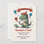 かわいいダイナソールと彼女のベビー誕生日パーティー 招待状 (正面)